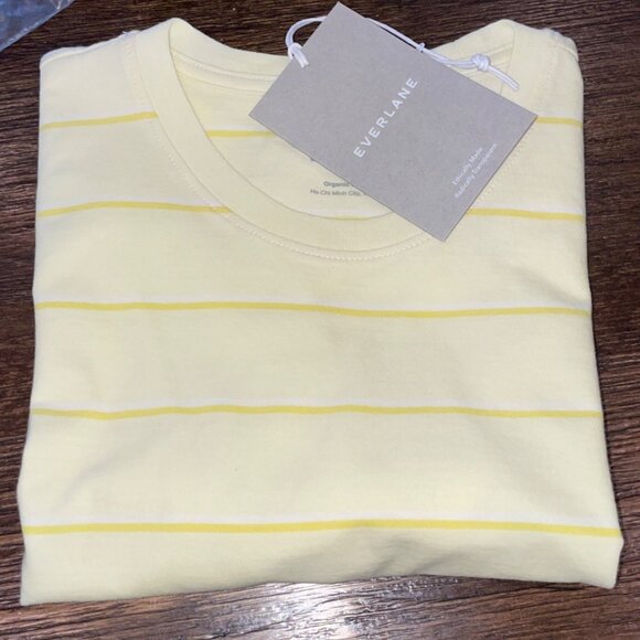 NWT Everlane Sz XS Pale Yellow Striped Organic Cotton Short Sleeve Tee T-Shirt - Picture 3 of 9